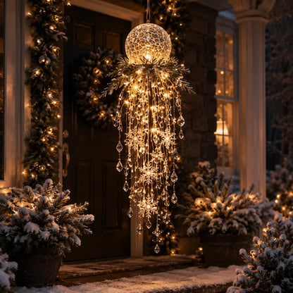 ✨ Crystal Cascade™ Christmas Hanging Porch Light – Overhead LED Crystal Waterfall 💎