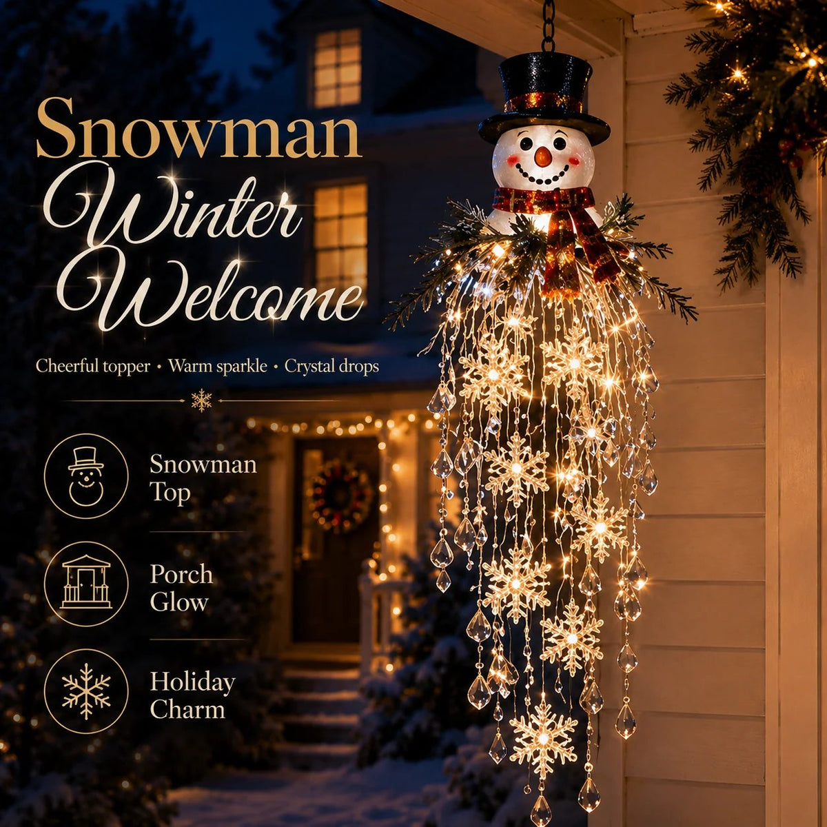 ✨ Crystal Cascade™ Christmas Hanging Porch Light – Overhead LED Crystal Waterfall 💎