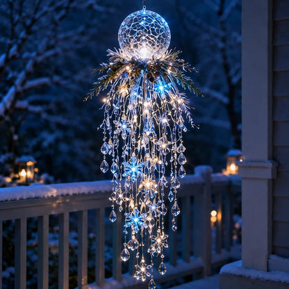 ✨ Crystal Cascade™ Christmas Hanging Porch Light – Overhead LED Crystal Waterfall 💎