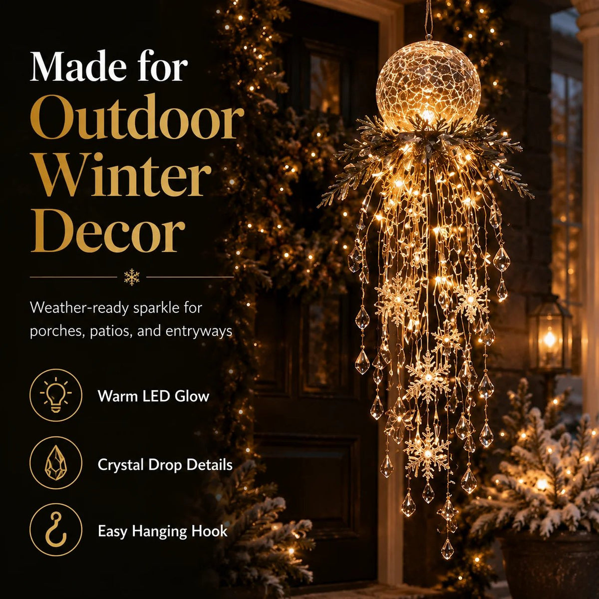 ✨ Crystal Cascade™ Christmas Hanging Porch Light – Overhead LED Crystal Waterfall 💎