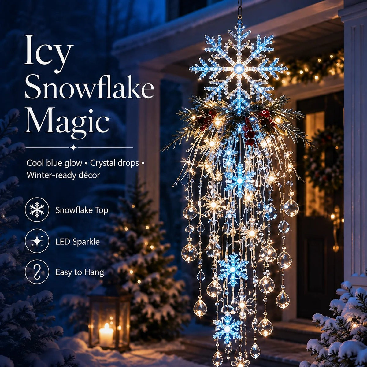✨ Crystal Cascade™ Christmas Hanging Porch Light – Overhead LED Crystal Waterfall 💎